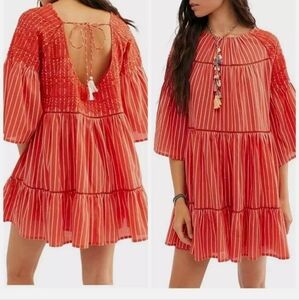 NWT Free People Lola Embroidered Flowy Loose Minidress with Tassels Size L